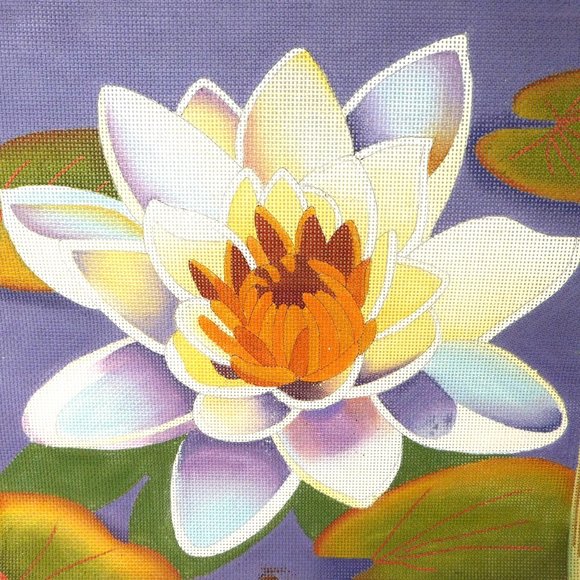 Large New Vintage Water Lily Flower Needlepoint Canvas Hand Painted Waterlily - Picture 3 of 5